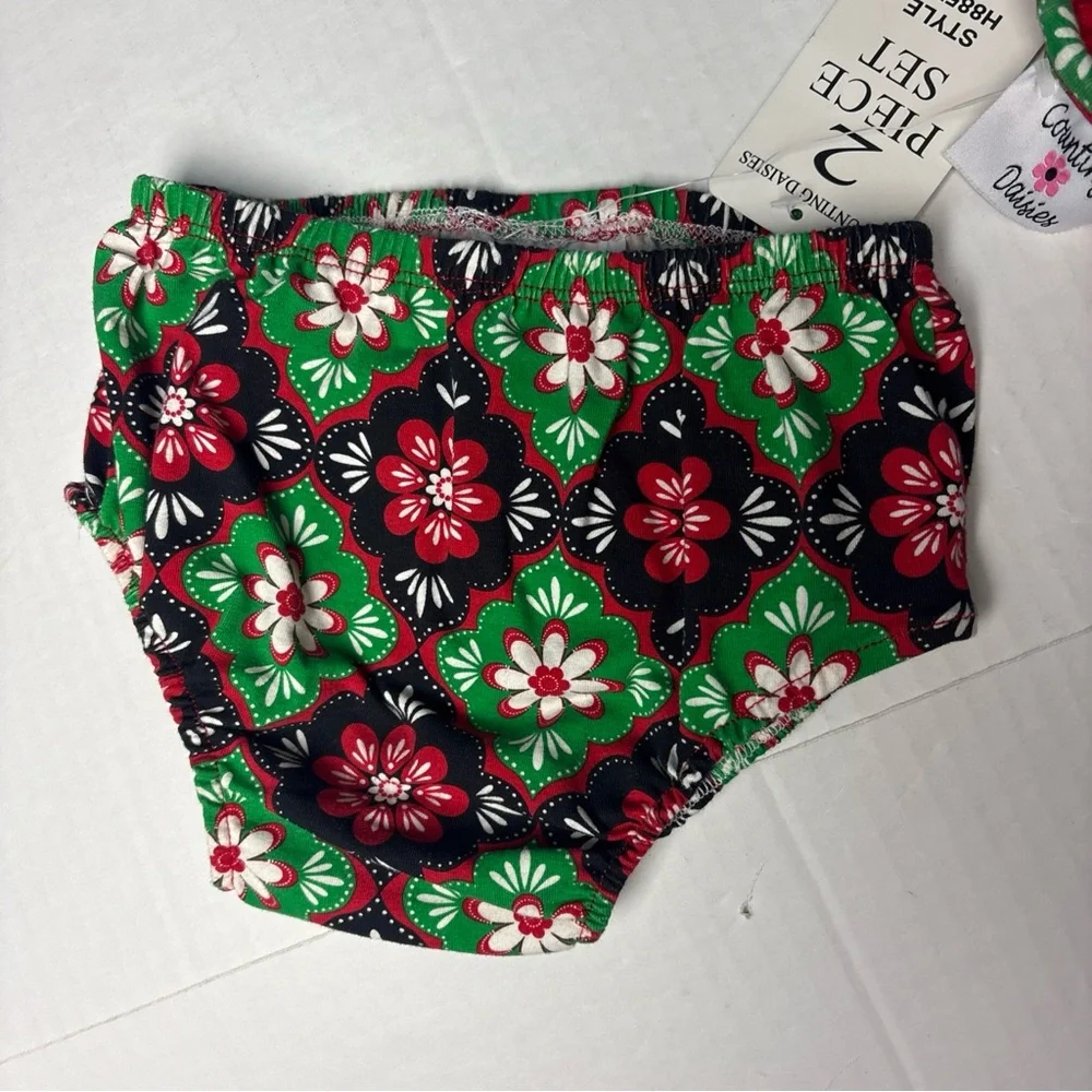 Counting Daisies Baby Girl 18 Months Outfit Dress Bloomer Red Green Black New
